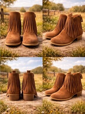 Dingo Fringe Suede Ankle Boots - Brown